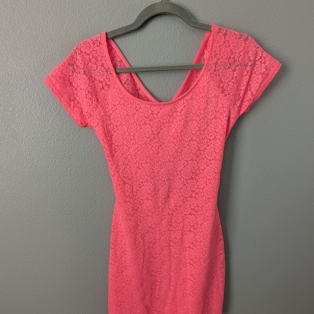 Forever 21 Vibrant Pink Lace Mini Dress